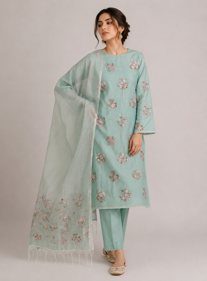 Floral Green Haze-3 Piece Suit Set