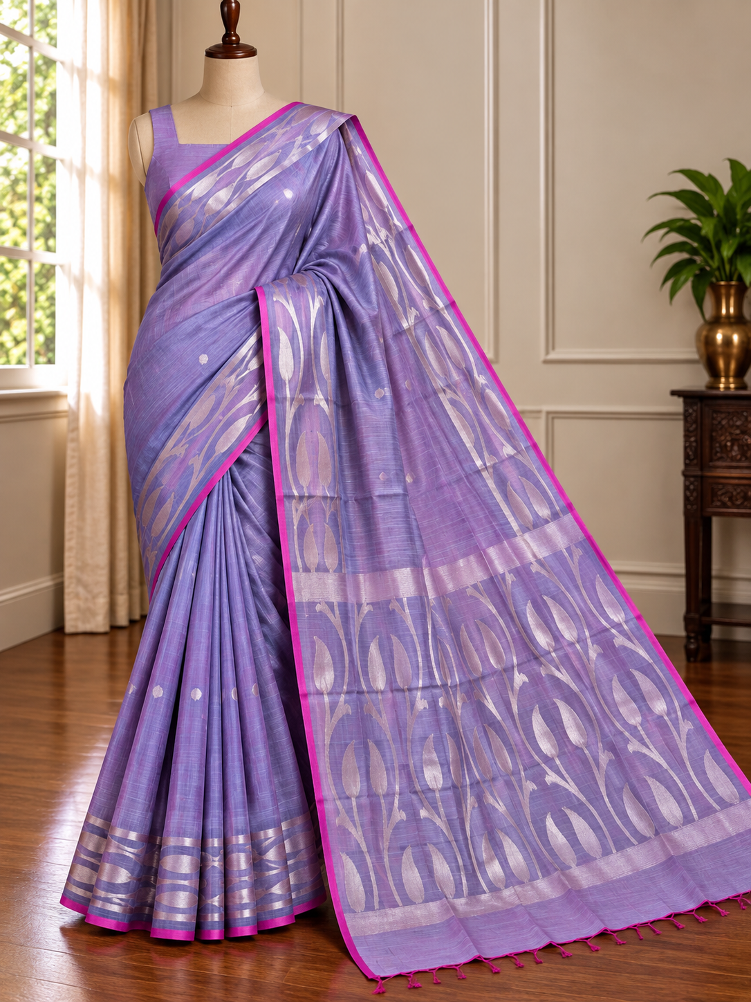 LAVANI  - Light purple cotton silk saree with zari work comes with blouse piece.