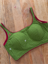 GREEN COTTON CHECK BLOUSE