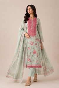 Green Floral Lace-3 Piece Suit Set
