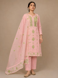 Meher Peach Green Kota Cotton-2 Piece Suit Set