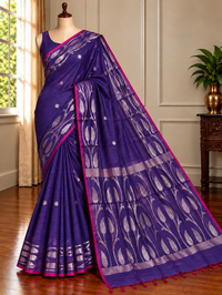AMBARI UTSAV - Purple cotton silk saree with zari work comes with blouse piece.