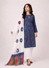Abhira Blue White Patchwork-3 Piece Suit Set