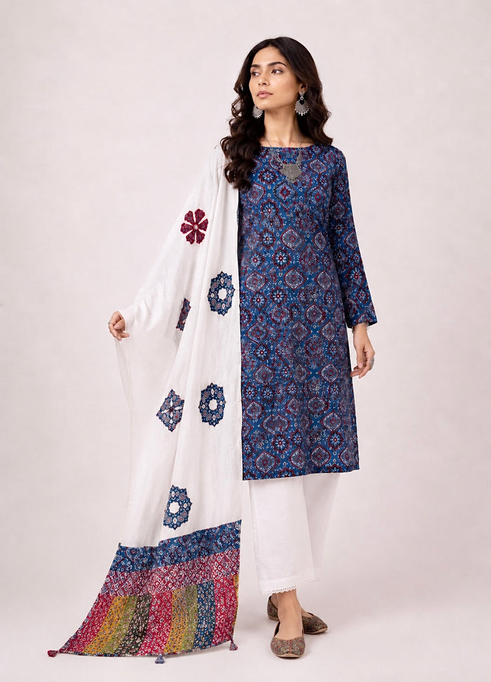 Abhira Blue White Patchwork-3 Piece Suit Set