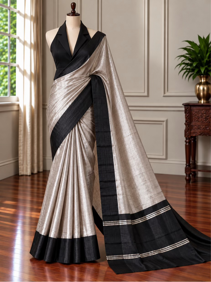 SIYAAH CHANDANI - Black and silver comes with blouse piece