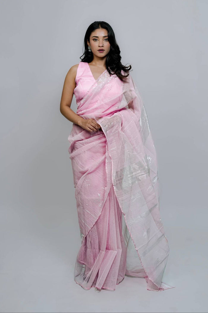 LIGHT PINK DHAKAI JAMDANI – Authentic Handwoven Cotton Silk Saree