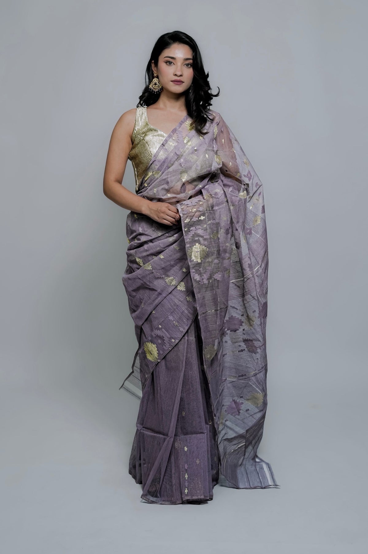 GREY DHAKAI JAMDANI – Authentic Handwoven Cotton Silk Saree