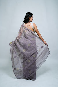 GREY DHAKAI JAMDANI – Authentic Handwoven Cotton Silk Saree