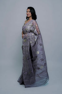 GREY DHAKAI JAMDANI – Authentic Handwoven Cotton Silk Saree