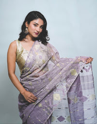 GREY DHAKAI JAMDANI – Authentic Handwoven Cotton Silk Saree