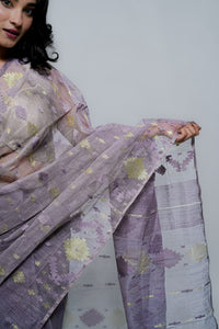 GREY DHAKAI JAMDANI – Authentic Handwoven Cotton Silk Saree