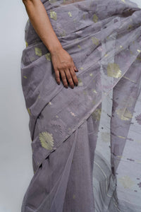GREY DHAKAI JAMDANI – Authentic Handwoven Cotton Silk Saree