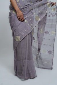 GREY DHAKAI JAMDANI – Authentic Handwoven Cotton Silk Saree
