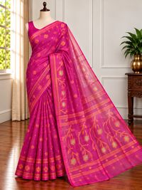 GULABI AABHA - Rani pink muslin jamdani hand weaving comes with blouse piece