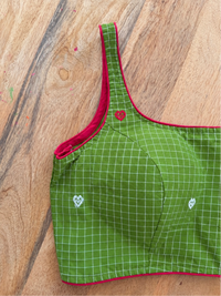 GREEN COTTON CHECK BLOUSE