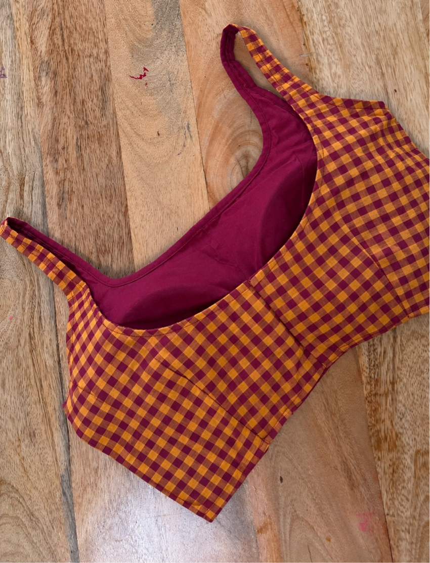 YELLOW MAROON COTTON BLOUSE