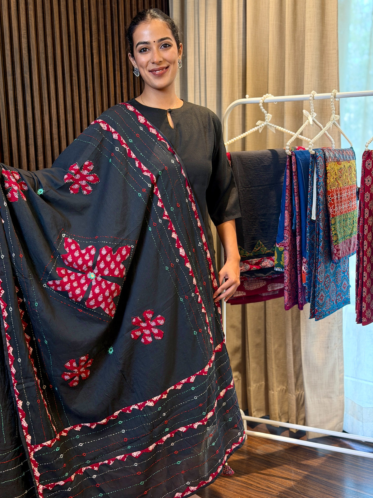 Blackish Grey-Patchwork Dupatta