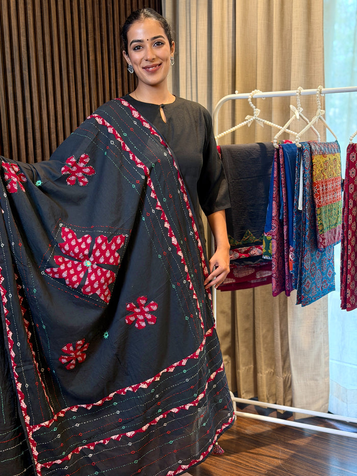 Blackish Grey-Patchwork Dupatta