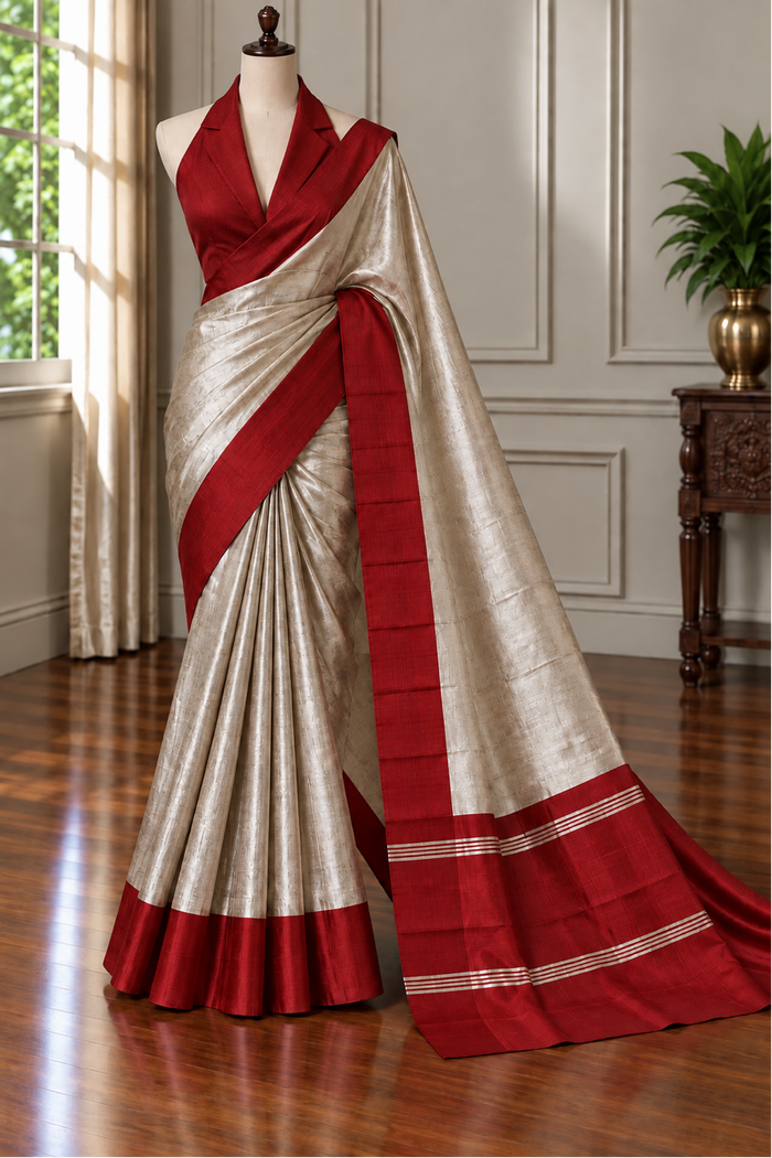 LAAL CHANDAN - Red and gold comes with blouse piece