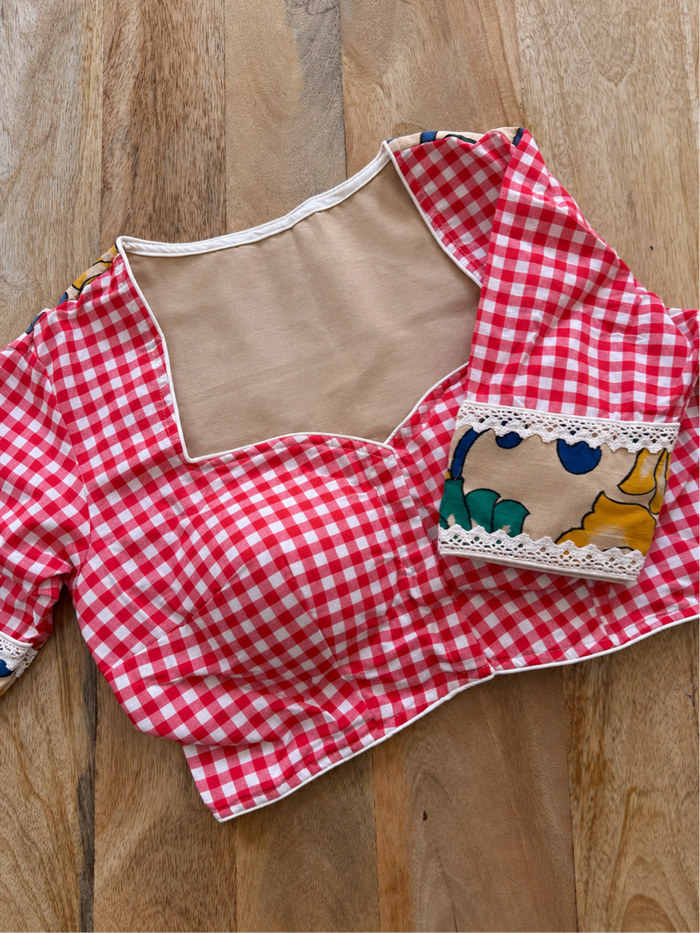 RED AND WHITE CHECK COTTON BLOUSE