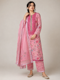 Pink Floral Lace-3 Piece Suit Set