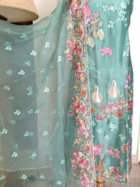 Green Chanderi-3 Piece Suit Set