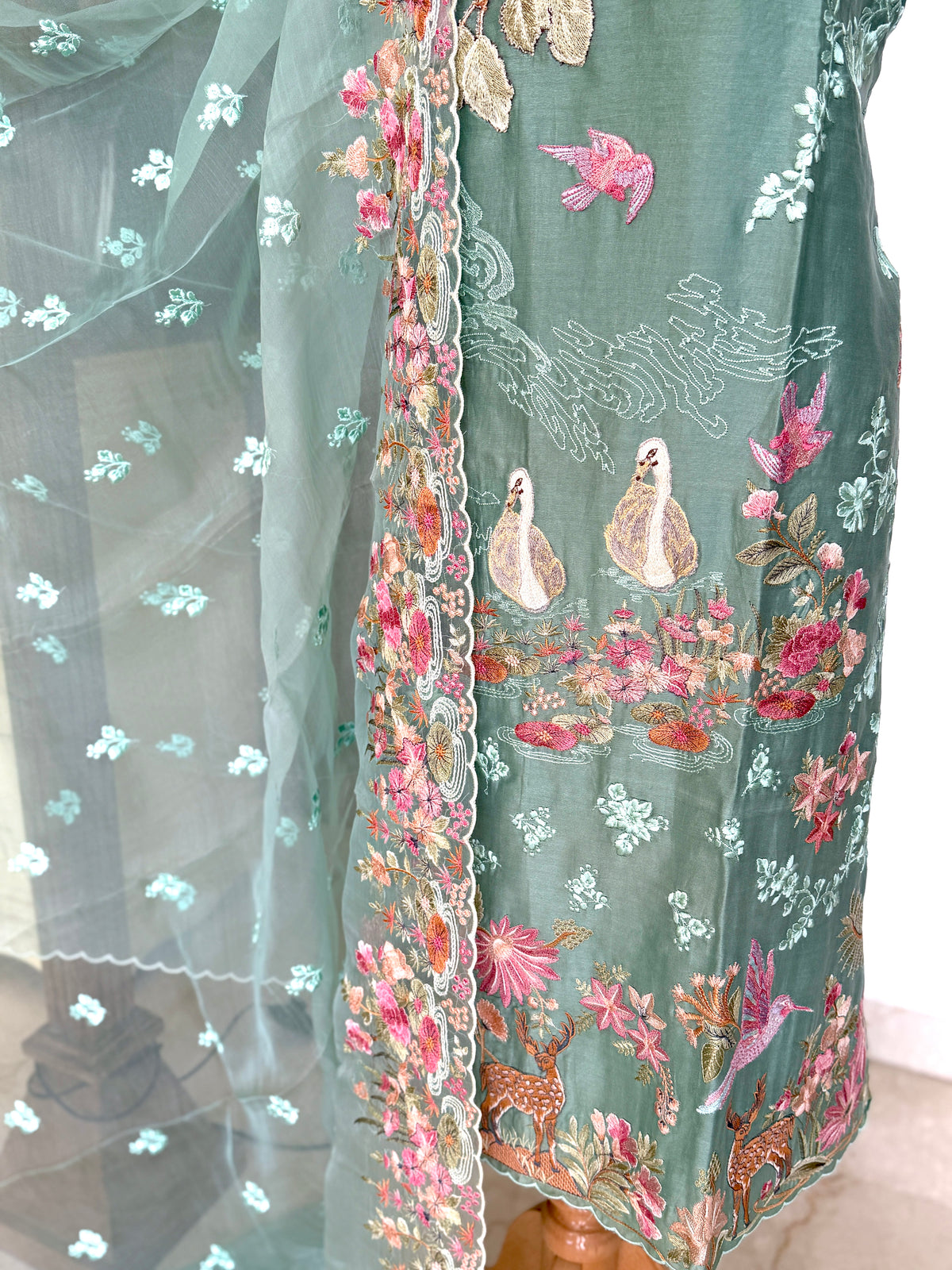 Green Chanderi-3 Piece Suit Set