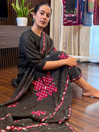 Blackish Grey-Patchwork Dupatta