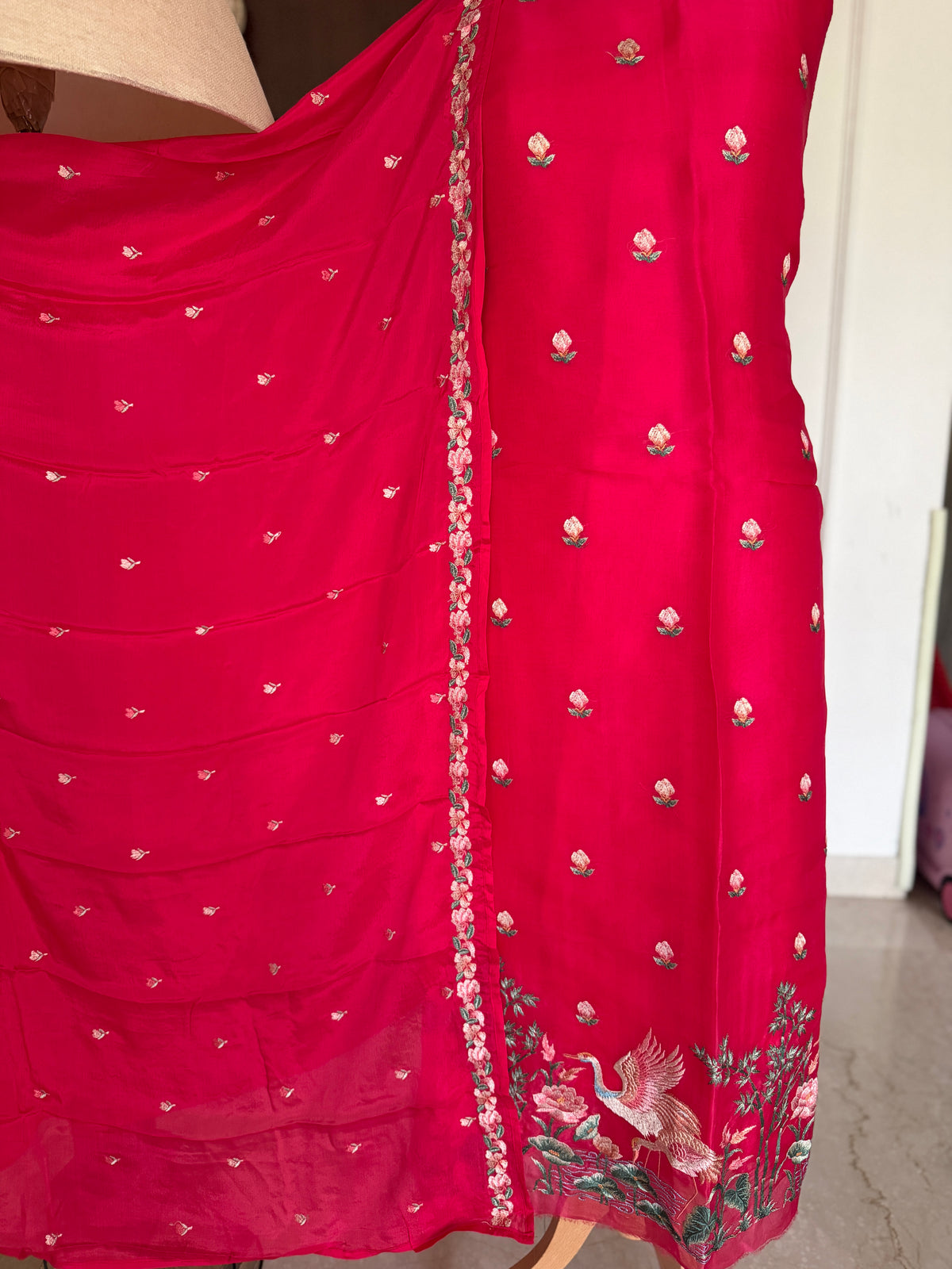 Cherry Red Crane- 3 Piece Suit Set