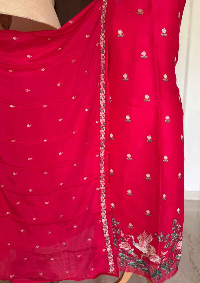 Cherry Red Crane- 3 Piece Suit Set