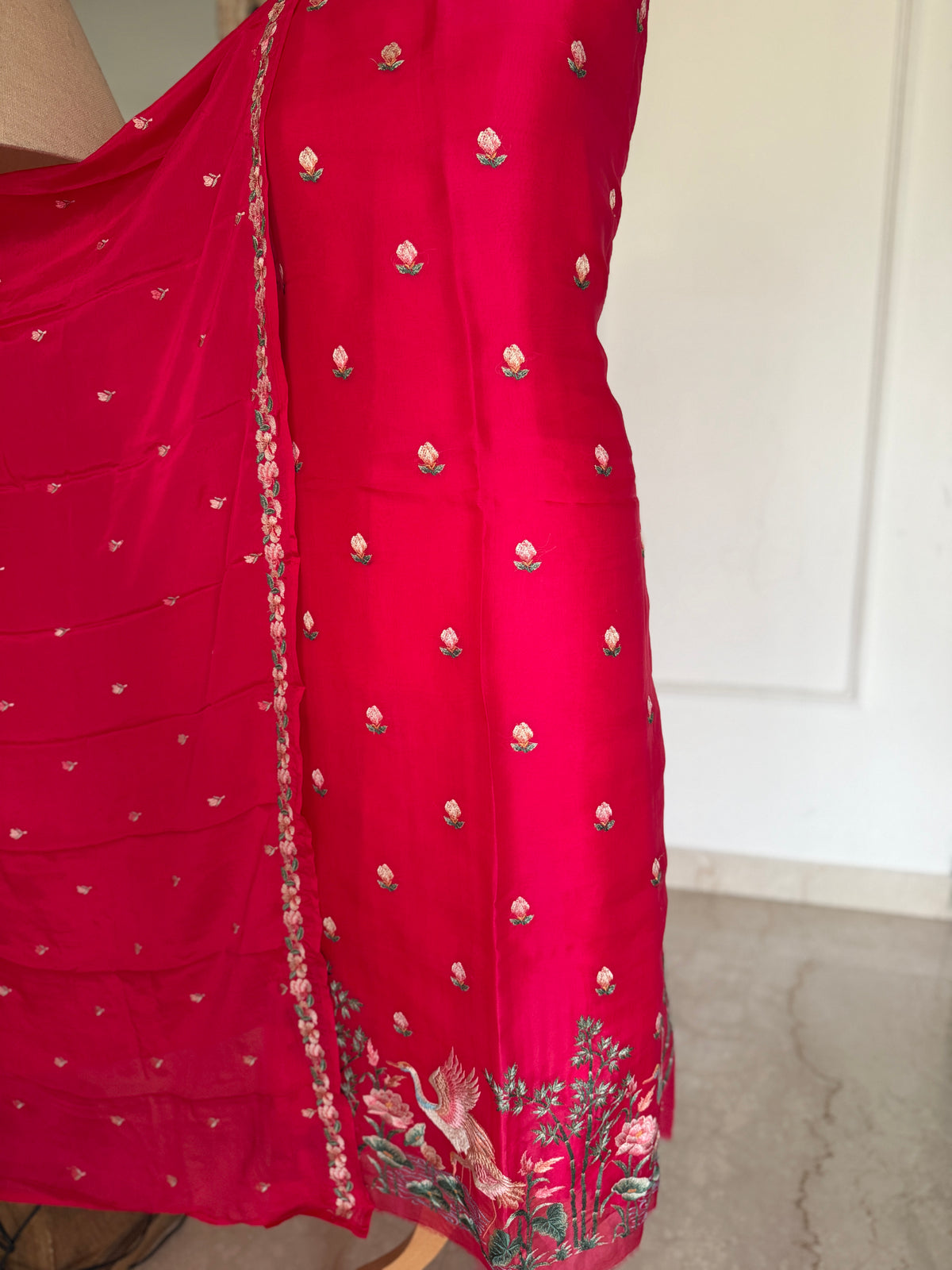 Cherry Red Crane- 3 Piece Suit Set