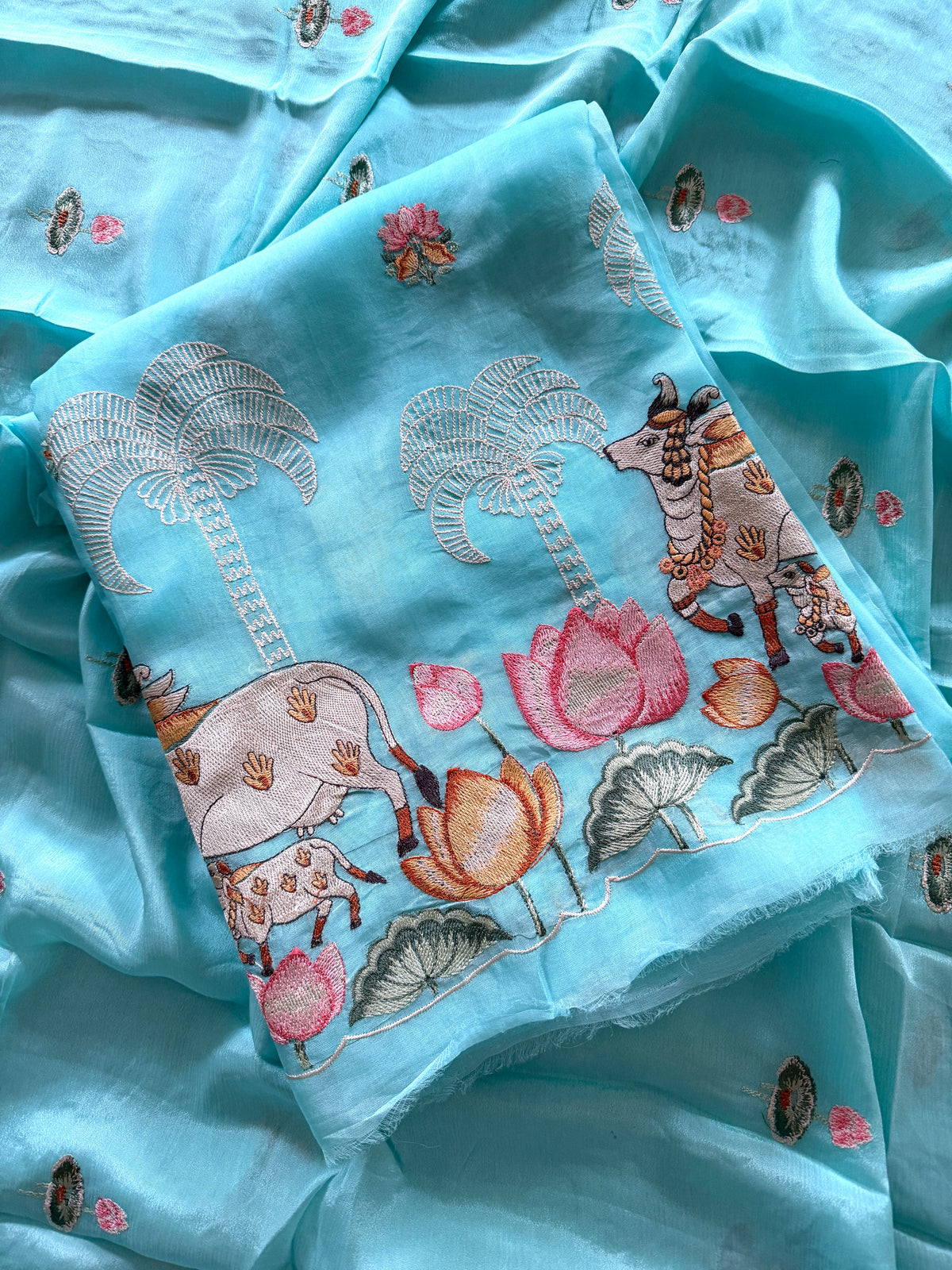 Bright Azure Lotus Garden- 3 Piece Suit Set