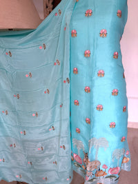 Bright Azure Lotus Garden- 3 Piece Suit Set