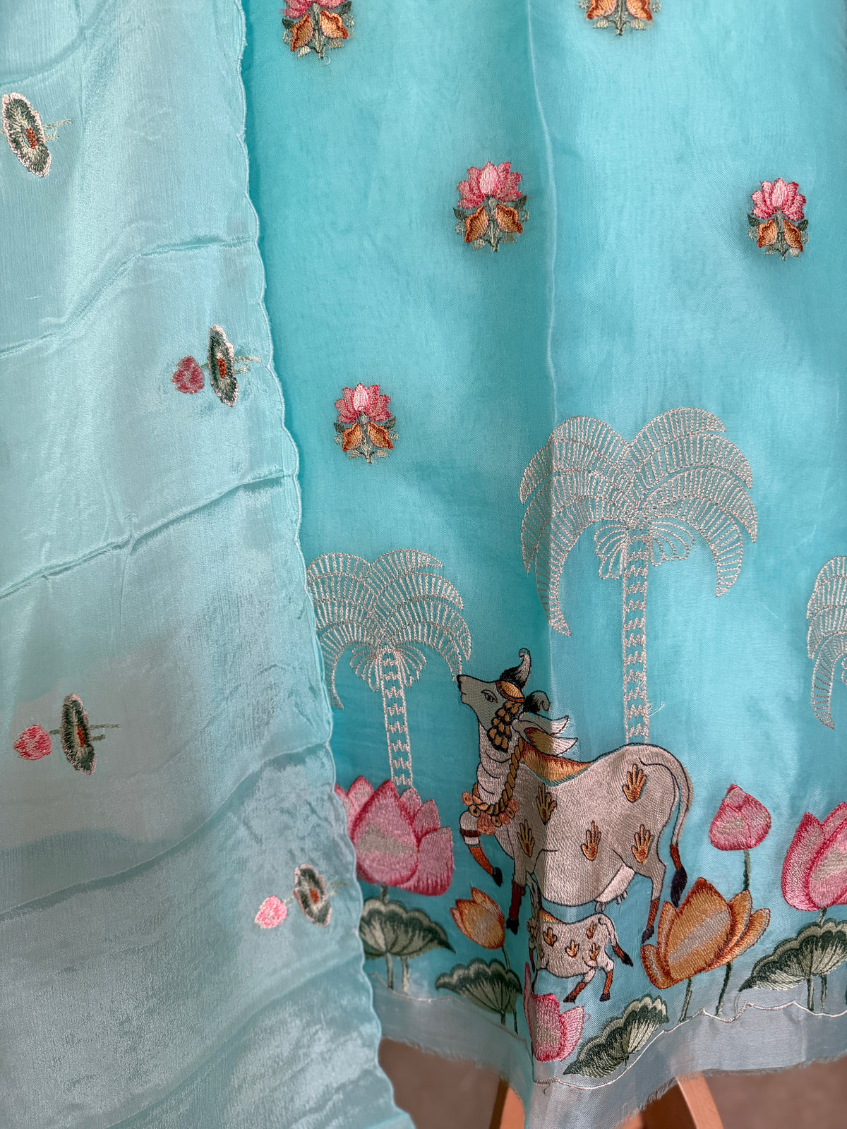 Bright Azure Lotus Garden- 3 Piece Suit Set