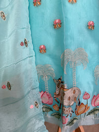 Bright Azure Lotus Garden- 3 Piece Suit Set