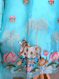 Bright Azure Lotus Garden- 3 Piece Suit Set
