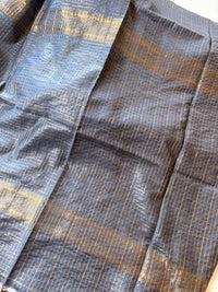 MEGHLA- Bluish grey cotton silk saree with gold checks & woven temple border comes with blouse piece.