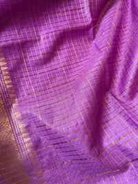 MONPAKHI - Lilac cotton silk saree with gold checks & woven temple border comes with blouse piece.