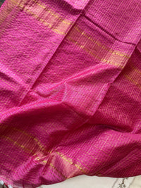 BOSHONTER RONG- Dusty rose cotton silk saree with gold checks & woven temple border comes with blouse piece.