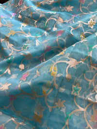 AKASH KOLI- Pastel blue muslin jamdani zari work comes with blouse piece