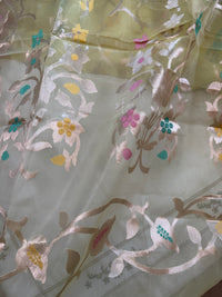 SHONAR ALO- Yellow muslin jamdani zari work comes with blouse piece