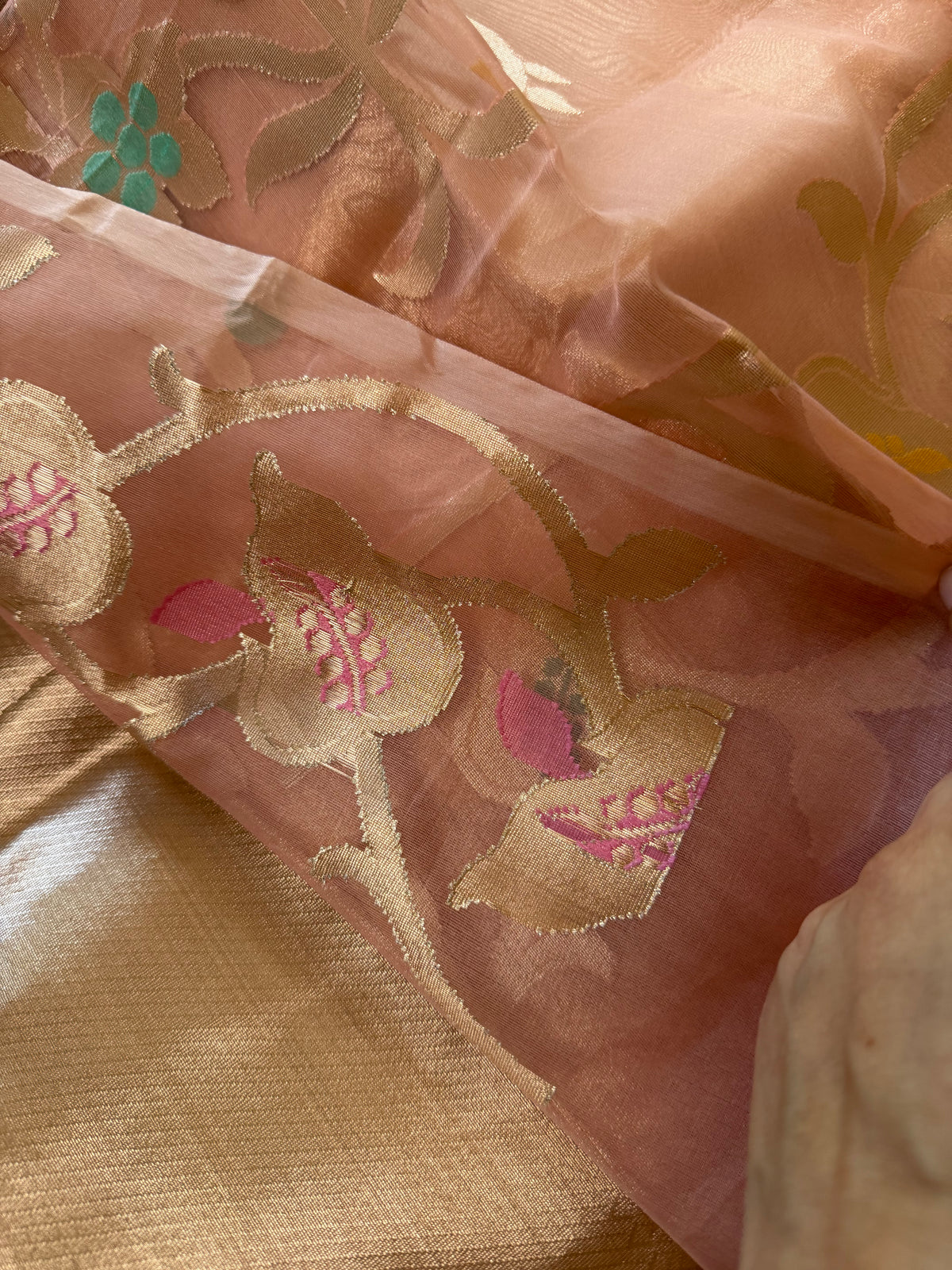 SHONALI PHOOL- Orange muslin jamdani zari work comes with blouse piece