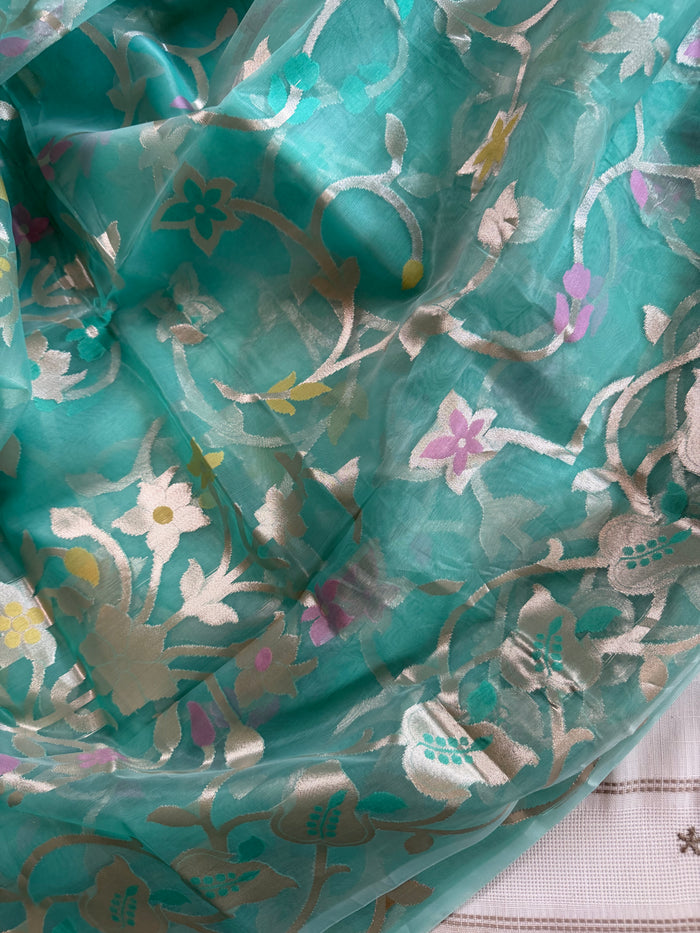 BONOLOTA - Pastel green muslin jamdani zari work comes with blouse piece