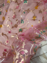 MISTI GOLAP- Pink muslin jamdai zari work comes with blouse piece