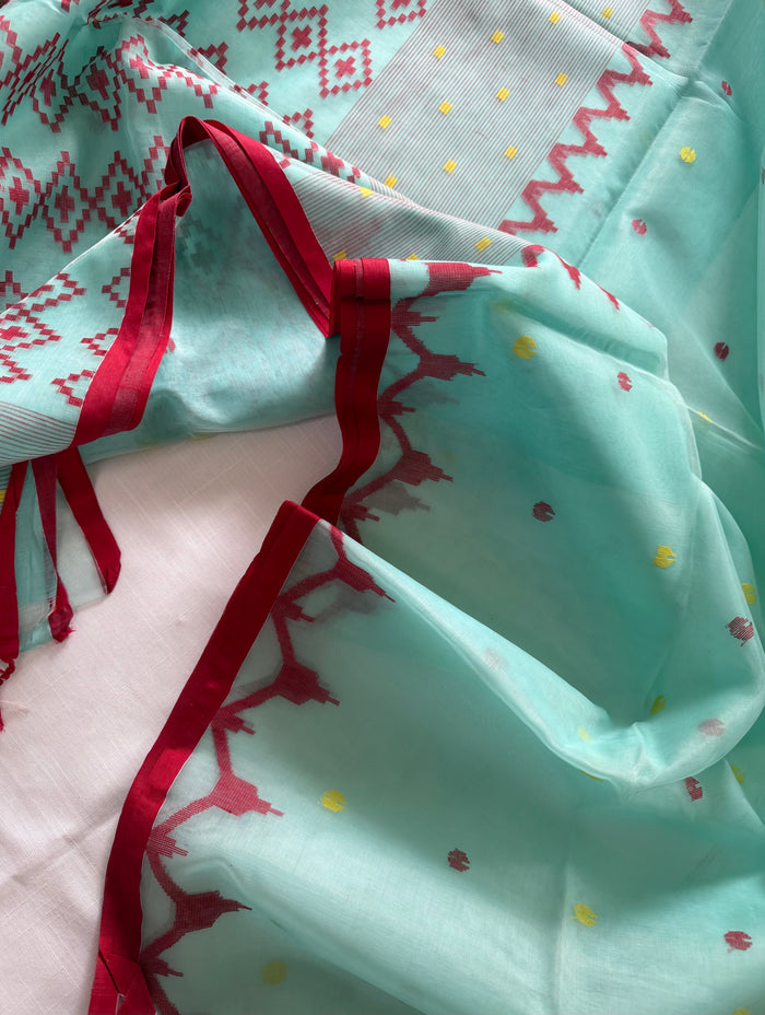 NEEL KAVYA- Blue muslin jamdani handwork comes with blouse piece