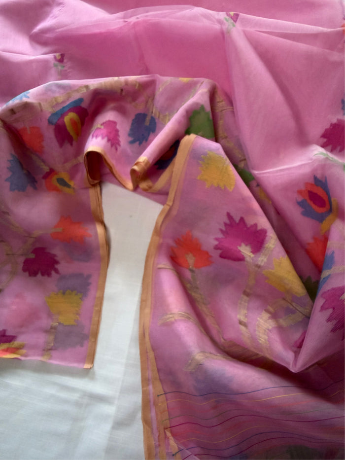 GOLAPI UTSOB - Pink muslin jamdani handwork comes with blouse piece