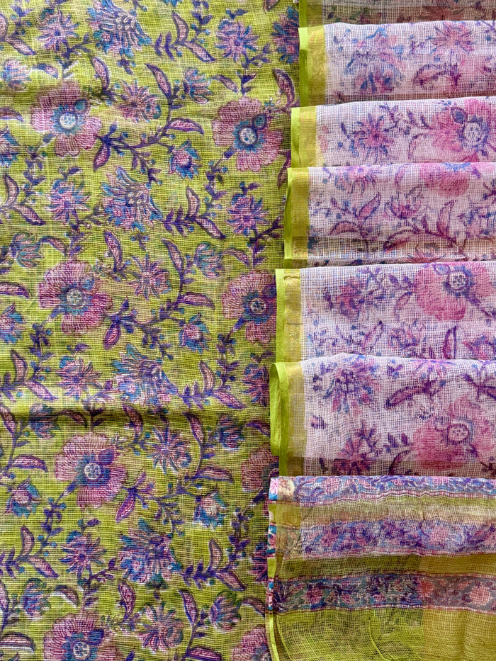 Green Floral Kota- 3 Piece Suit Set