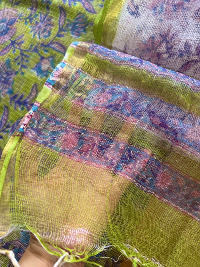 Green Floral Kota- 3 Piece Suit Set