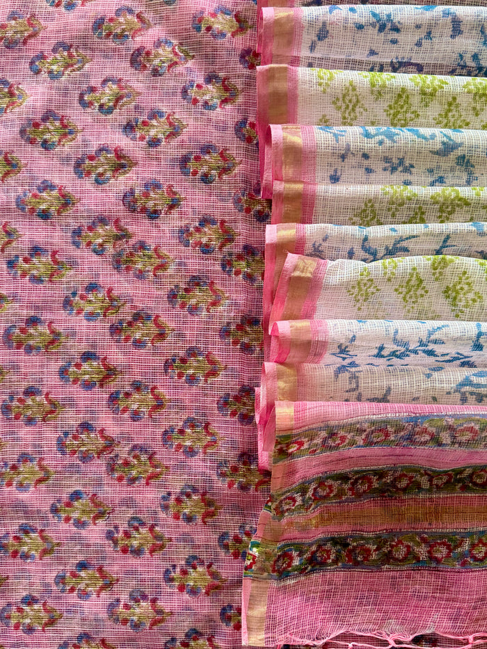 Pink Purple Floral Kota- 3 Piece Suit Set