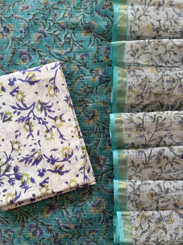 Green Floral Kota- 3 Piece Suit Set